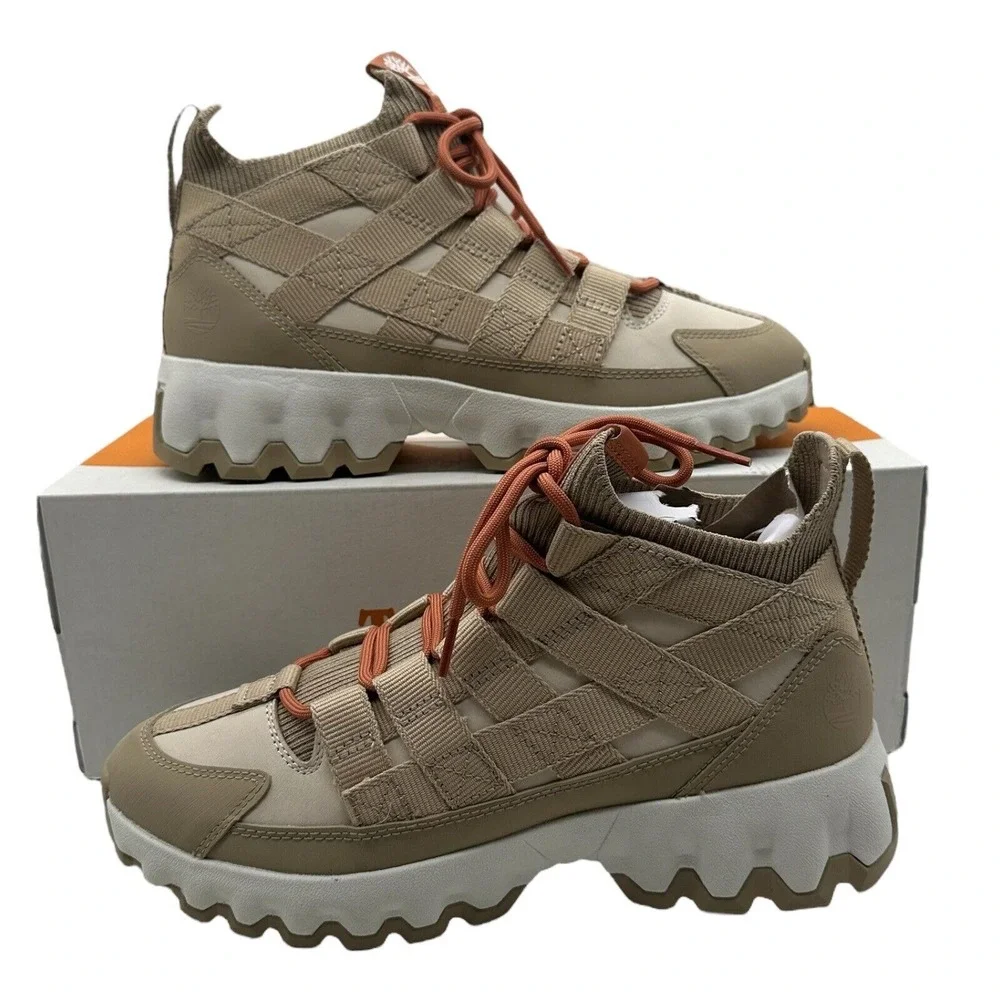 Men's Timberland TBL Edge EK+ Mid Hiking Boots Shoes White Beige Nubuck Size 8.5
